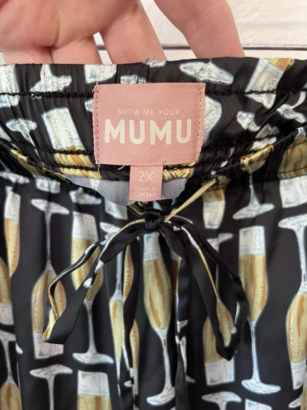 Show Me Your Mumu Silky PJ Pant Champagne Print Black Gold Wide Leg - Size 2X